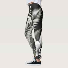 Schwarz-Weiß-Tropenschaum Leggings