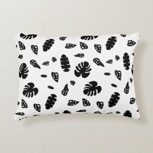 Schwarz-Weiß-Tropical Summer Blätter Muster Dekokissen