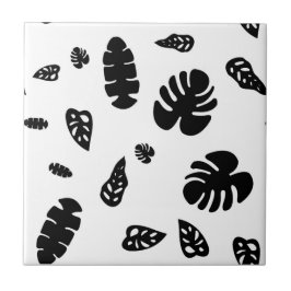 Schwarz-Weiß-Tropical Summer Blätter Muster Fliese