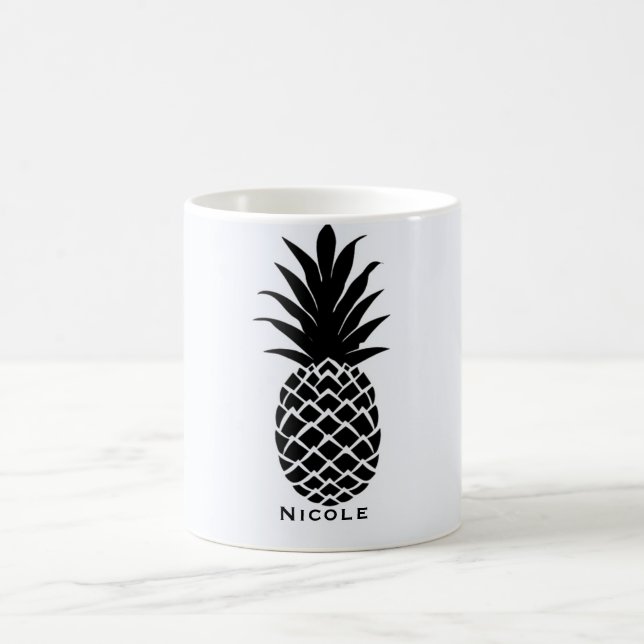 Schwarz & Weiß Tropische Ananas Eleganter Chic Kaffeetasse (Mittel)