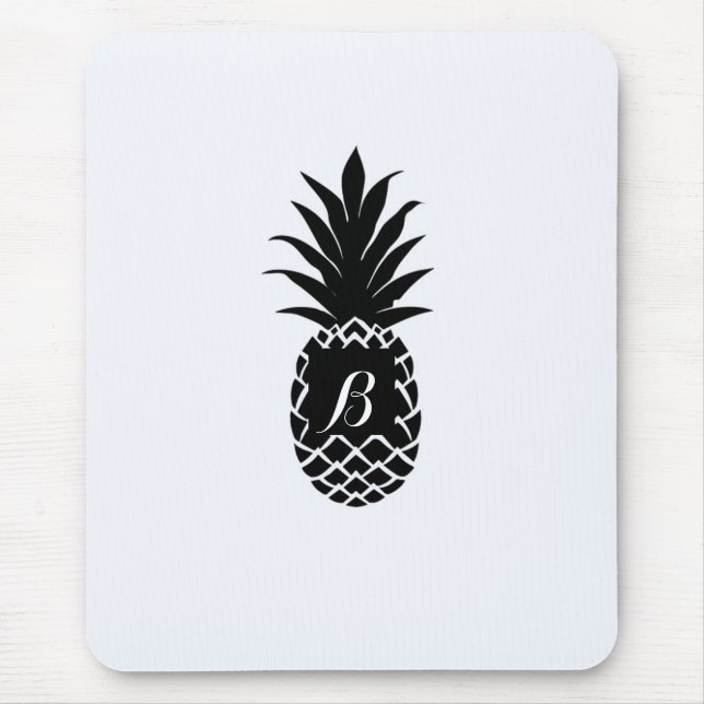 Schwarz & Weiß Tropische Ananas Eleganter Chic Mousepad (Vorne)