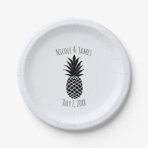Schwarz & Weiß Tropisches Ananas Elegantes Chic Pappteller