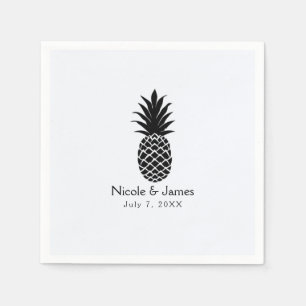 Schwarz & Weiß Tropisches Ananas Elegantes Chic Serviette