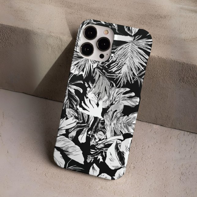 Schwarz-Weiß-tropisches Leaf-Design Case-Mate iPhone Hülle (Modern Black and White Tropical Jungle Leaf Design Case-Mate iPhone Case)