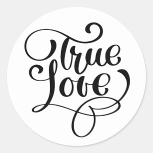 Schwarz-Weiß True Love Typografie Hochzeitsfeier Runder Aufkleber