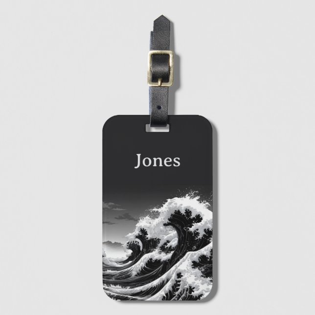 Schwarz-Weiß-Tsunami Gepäckanhänger (Vorderseite Vertikal)