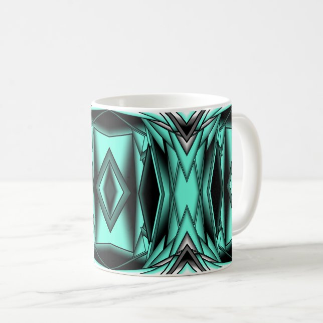 Schwarz-weiß Türkis Ombre Moderne Abstrakte Kunst Kaffeetasse (VorderseiteRechts)