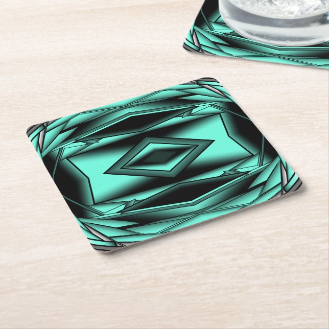 Schwarz-weiß Türkis Ombre Moderne Abstrakte Kunst Rechteckiger Pappuntersetzer (angewinkelt)