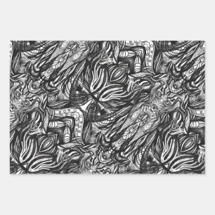 Schwarz-Weiß-Tuschezeichnungen Geschenkpapier Set