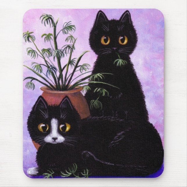 Schwarz-weiß Tuxedo Funny Cat Kreationarts Mousepad (Vorne)