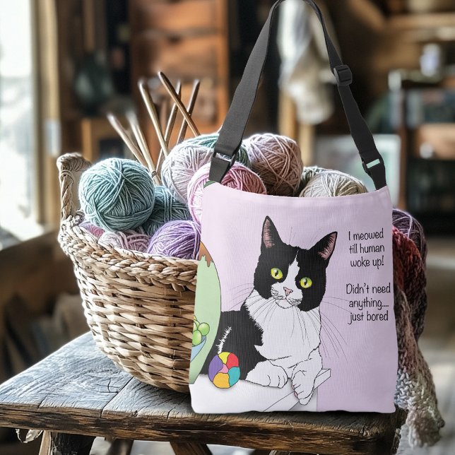 Schwarz-weiß Tuxedo Funny Cat Tragetaschen Mit Langen Trägern (Von Creator hochgeladen)