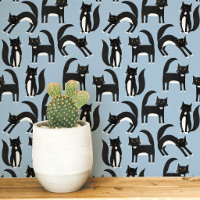 Schwarz-Weiß Tuxedo Katze Blau Kunst