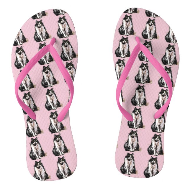 Schwarz-Weiß Tuxedo Katzen Niedliche blaue Zähne Flip Flops (Fußbett)