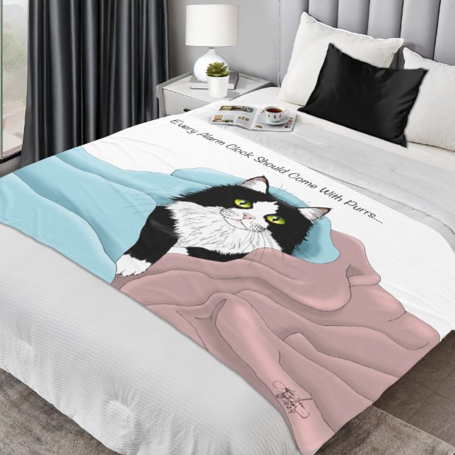 Schwarz-weiß Tuxedo Katzenleder Niedlich Blau Rosa Fleecedecke (Von Creator hochgeladen)