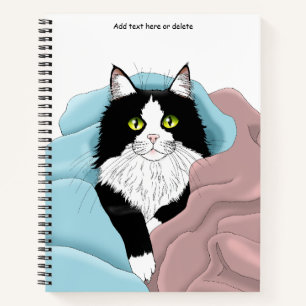 Schwarz-weiß Tuxedo Katzenleder Niedlich Blau Rosa Notizbuch