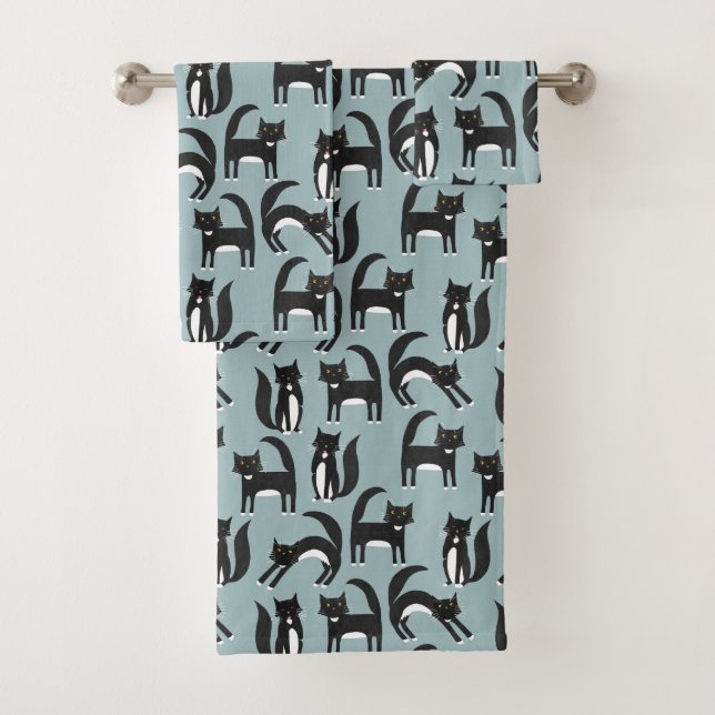 Schwarz-Weiß-Tuxedo-Katzenmuster Badhandtuch Set (Insitu)