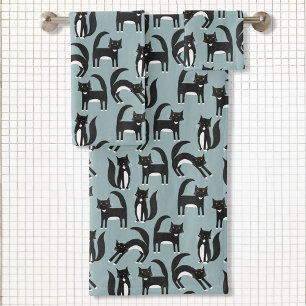 Schwarz-Weiß-Tuxedo-Katzenmuster Badhandtuch Set