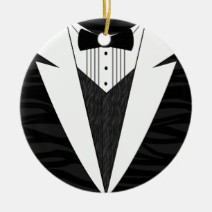 Schwarz/Weiß-Tuxedo Keramik Ornament