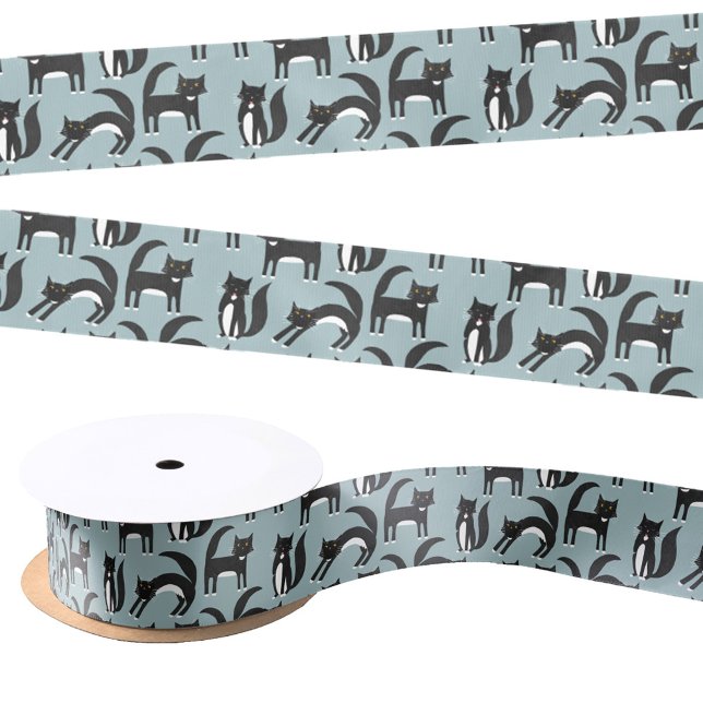 Schwarz-Weiß Tuxedo Kitty Cat Pattern Satinband (Black and white Tuxedo cat fun satin ribbon for animal lovers)