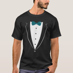 Schwarz-Weiß-Tuxedo mit Aquamariner Krawatte T-Shirt