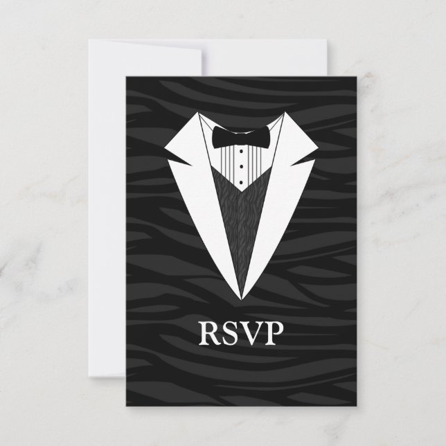 Schwarz/Weiß-Tuxedo RSVP Karte (Vorderseite)