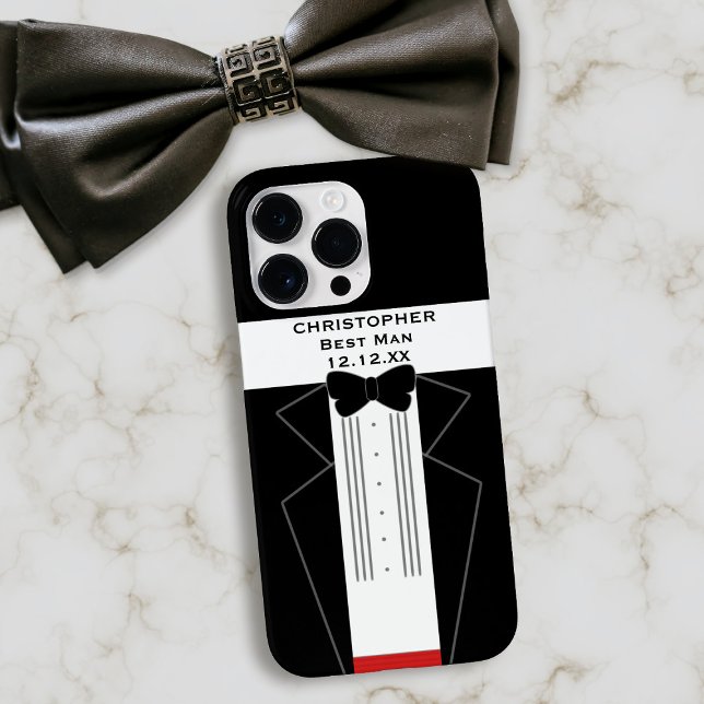Schwarz-Weiß-Tuxedo-Trauzeuge Hochzeitsgeschenk Case-Mate iPhone Hülle (A black and white tuxedo inspired phone case perfect gift for your best man, groomsman or usher)