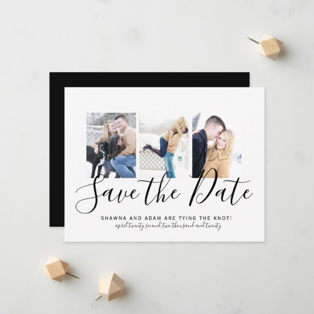 Schwarz-Weiß-Typografie-Foto Save the Date Ankündigung (Vorderseite/Rückseite Beispiel)