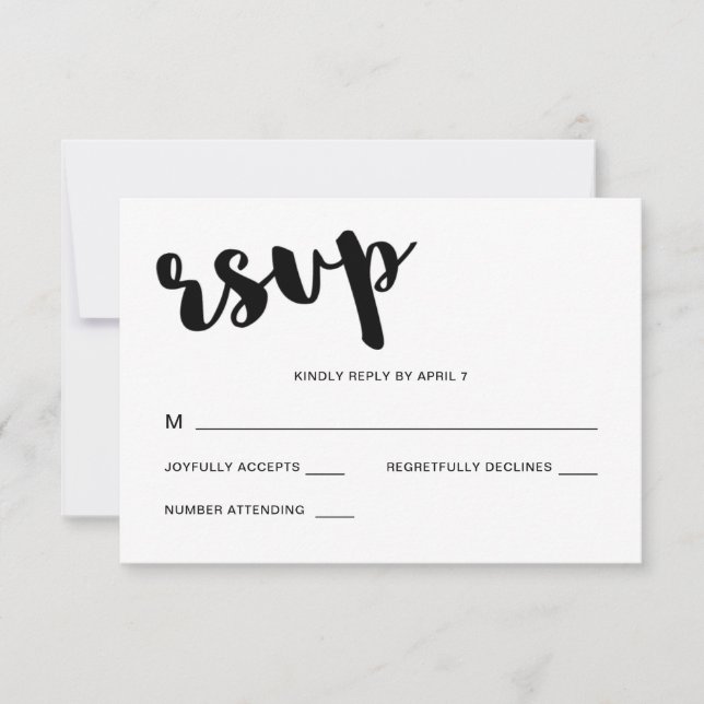 Schwarz-Weiß-Typografie-Hochzeit RSVP Karte (Vorderseite)