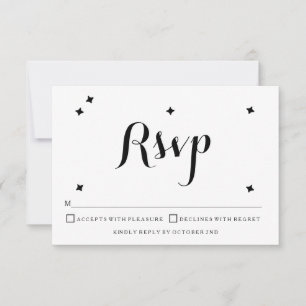 Schwarz-Weiß-Typografie-Hochzeitskarte RSVP Karte
