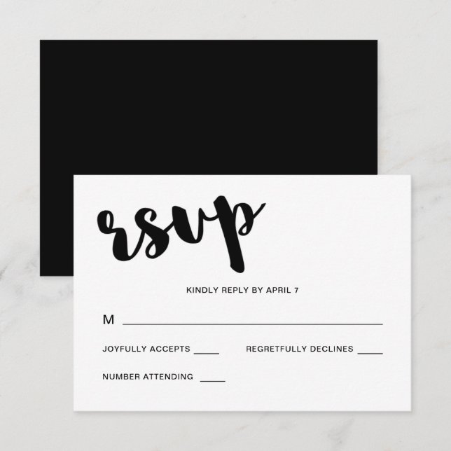 Schwarz-Weiß-Typografie - Reaktion auf Hochzeiten RSVP Karte (Vorne/Hinten)