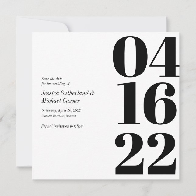 Schwarz-Weiß-Typografie Save the Date Einladung (Vorderseite)