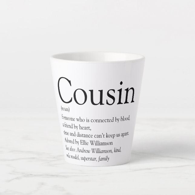 Schwarz-Weiß-Typografischer Cousin - Definition  Milchtasse (Vorderseite)