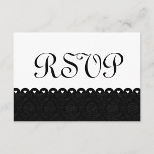 Schwarz-Weiß-UAWG Herz-Scalloping Lace V005 RSVP Karte