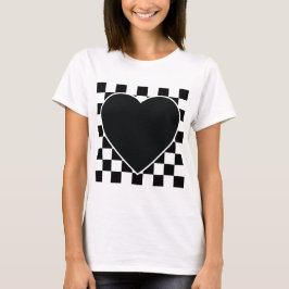 Schwarz-weiß ÜBERPRÜFTE HERZ-LIEBE-PATTERIEN T-Shirt