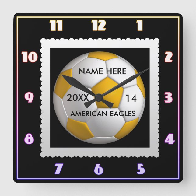 Schwarz-Weiß-Uhr mit Spielername Quadratische Wanduhr (Vorderseite)