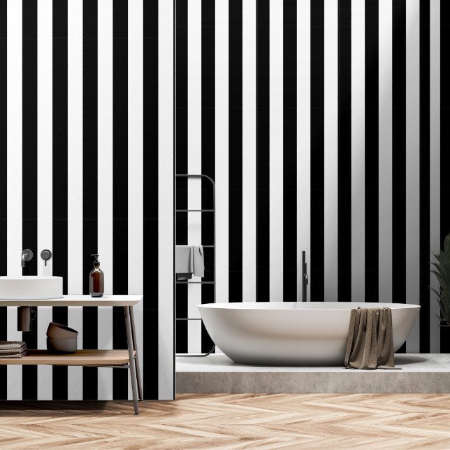Schwarz-Weiß-Ultra-Weiß-Streifen mit 4 Zoll Tapete (Badezimmer)