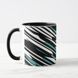 Schwarz, Weiß und Aquamarines, lineares Abstraktes Tasse