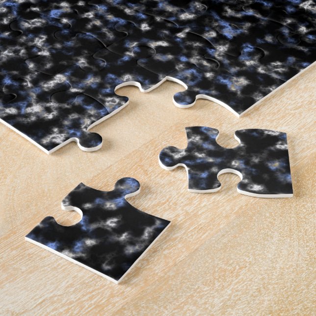 Schwarz Weiß und Blau Marmor Puzzle (Seite)