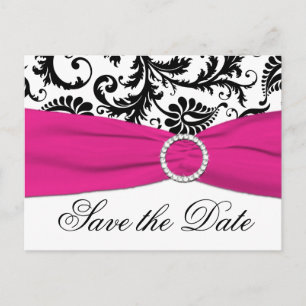 Schwarz, Weiß und Fuchsien Save the Date Postkarte