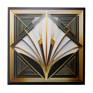Schwarz, Weiß und Gold Art Deco Keramik Tile. Fliese