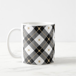 Schwarz Weiß und Gold Büffel Karo Klassischer Bech Kaffeetasse