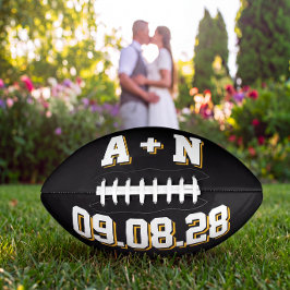 SCHWARZ WEISS UND GOLD Hochzeitsinitialen und Datu Football