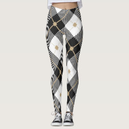 Schwarz-weiß und Gold Kariert Leggings