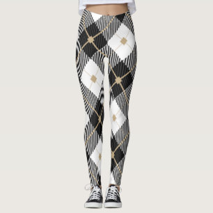 Schwarz Weiß und Gold Karo Leggings