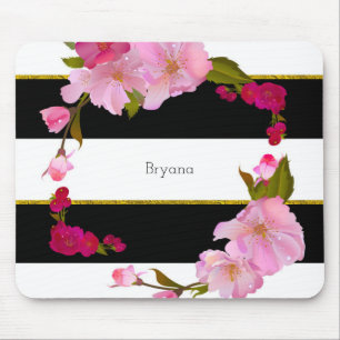 Schwarz Weiß und Gold Modern Floral Chic Glamour Mousepad