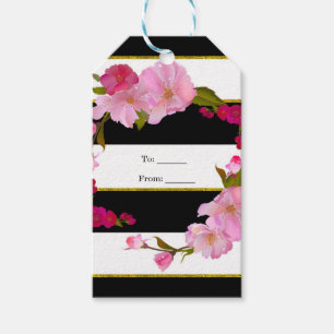 Schwarz Weiß und Gold Moderne Florale Chic Glam Pa Geschenkanhänger