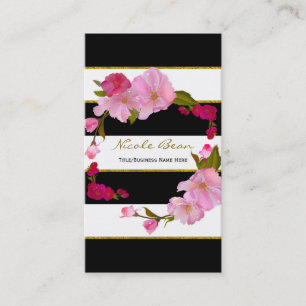 Schwarz Weiß und Gold Moderne Florale Chic Glamour Visitenkarte