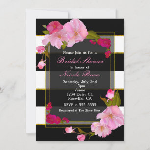 Schwarz Weiß und Gold Moderne Florale Chic Party Einladung