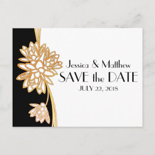 Schwarz, Weiß und Gold Save the Date Art Deco Ankündigungspostkarte