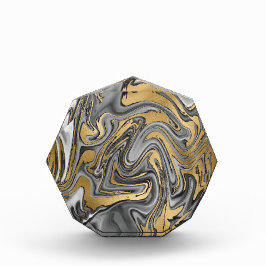 Schwarz, Weiß und Goldmarmor Ölteppich Abstrakt Fotoblock